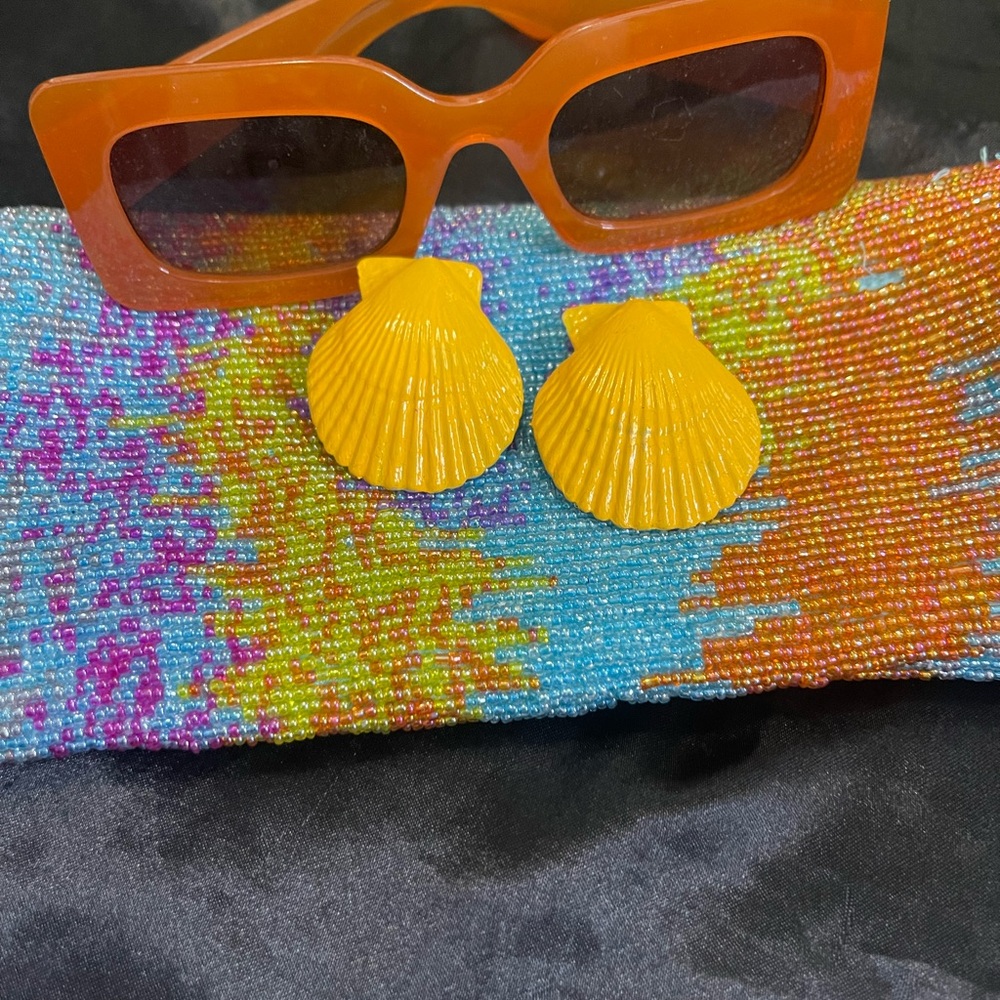 Handpainted bright yellow seashell earrings